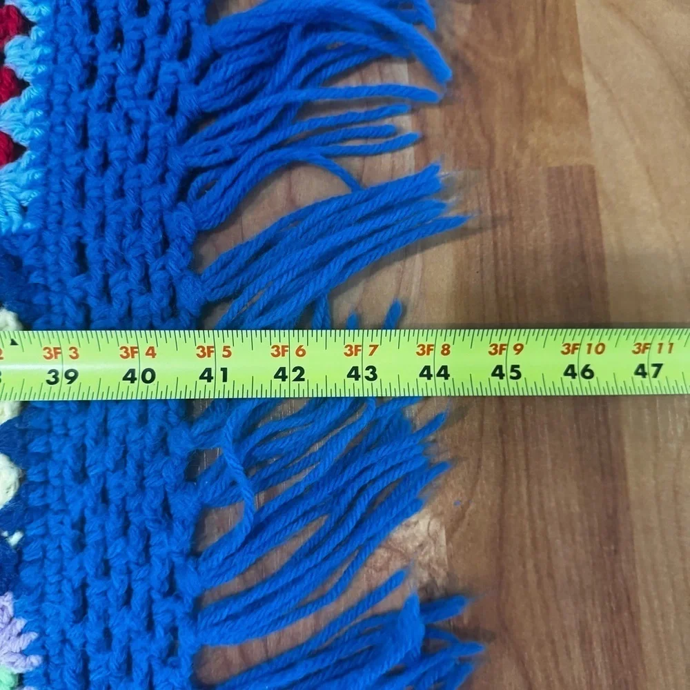 Vintage Handmade Crochet Afghan Granny Square Blue Edge 44 x 49 Throw 80 Squares